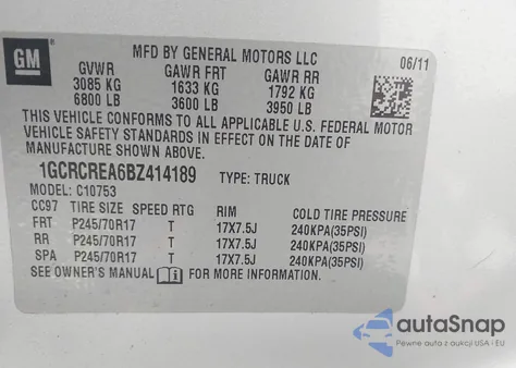 2011 Chevrolet Silverado 1500 Ls from USA, damaged, VIN 1GCRCREA6BZ414189